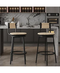 Flynama Set of 2 Hand Woven Paper Rope Metal Frame Swivel Bar Stools