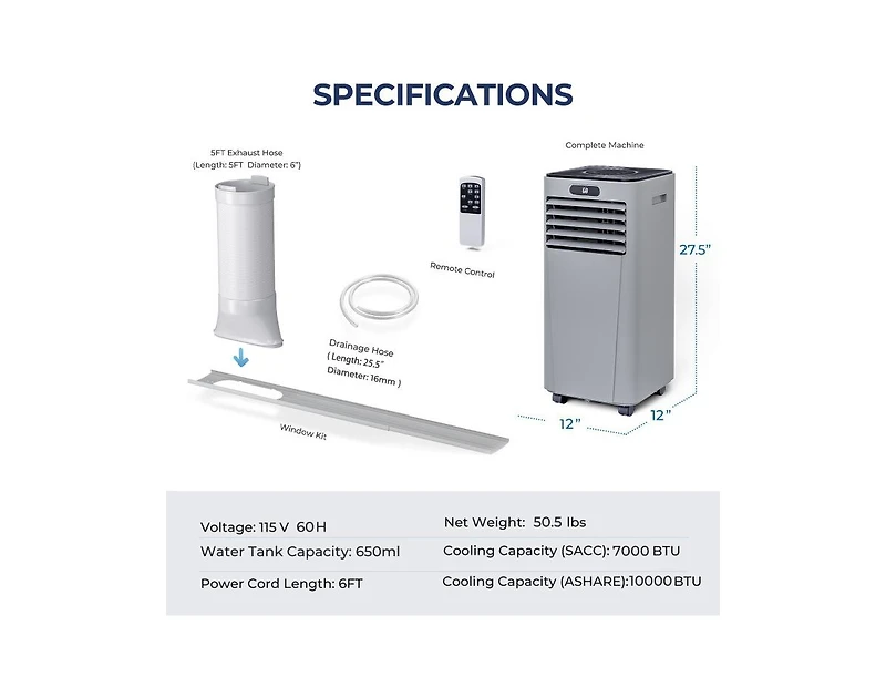 Ecooso 10000 Btu 4-in-1 Portable Air Conditioner for Rooms up to 350 sq.ft