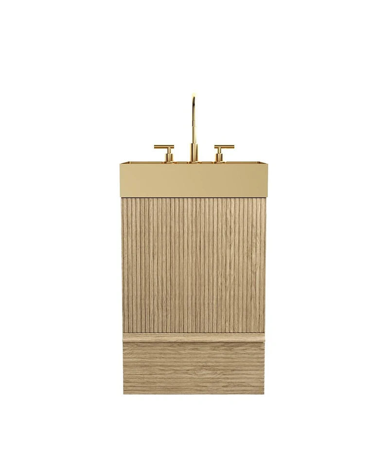 Sillysis Freestanding Bathroom Vanity with Gold Metal Vessel Sink, Modern Striped Cabinet with Drawer for Small Spaces