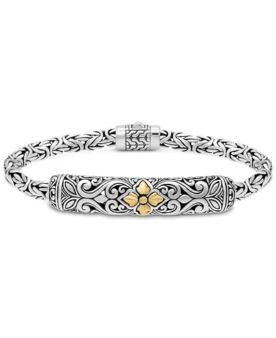 Devata Maple Leaf on Filigree with Borobudur Chain Bracelet Sterling Silver and 18K Gold Accents