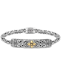 Devata Maple Leaf on Filigree with Borobudur Chain Bracelet Sterling Silver and 18K Gold Accents