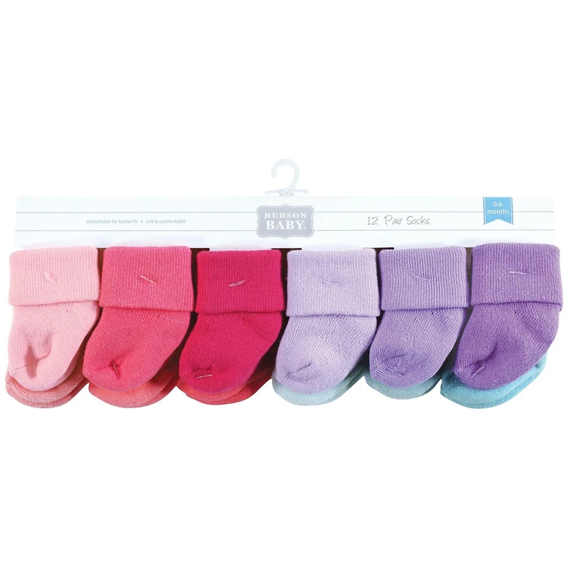 Hudson Baby Infant Girls Cotton Rich Newborn and Terry Socks -Pack
