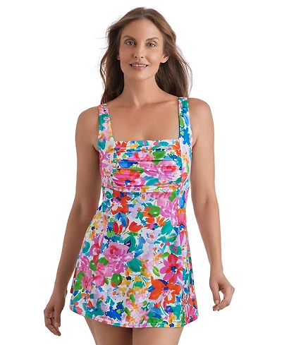 ShapeSolver Women's Square Neck Princess Seam Swim Dress