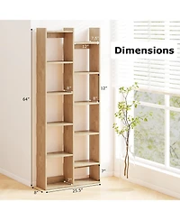 Gymax 11 Tier Bookcase with Anti Tipping Kits Wood Display Shelf Tree Shaped Bookshelf
