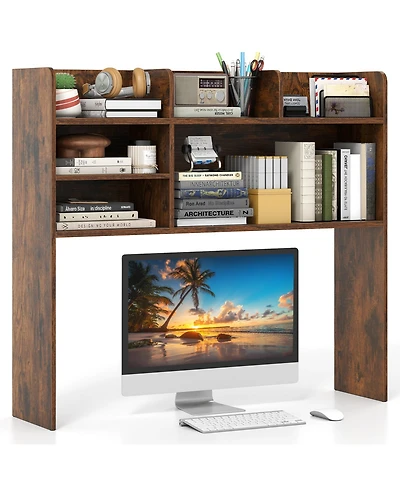 Gymax 3 Tier Desktop Bookshelf with 6 Shelves Desk Organizer for Computer