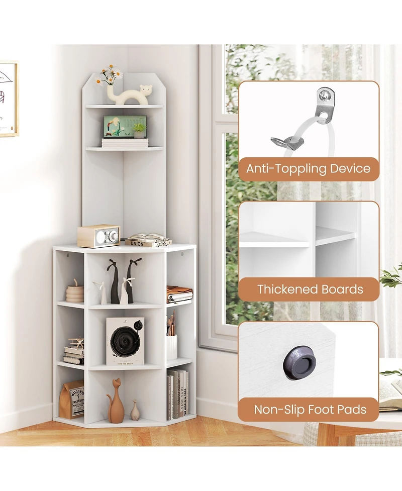 Gymax Set Of 2 6 Tier Corner Shelf 63 Inch Tall Corner Bookshelf with 2 Usb Ports and Charging