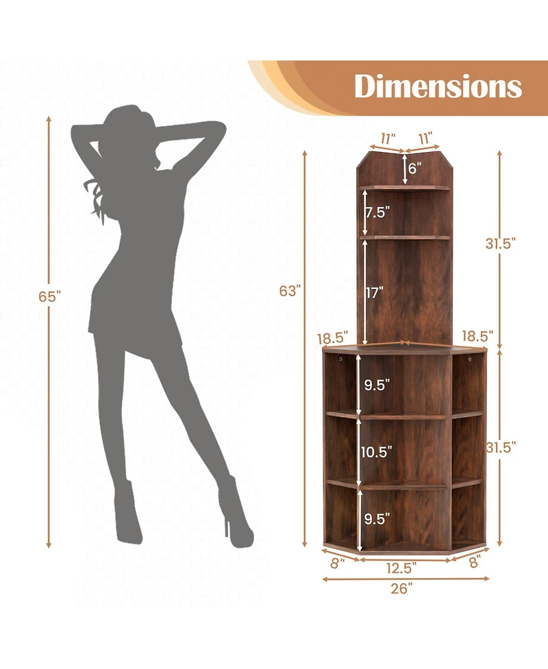 Gymax Set Of 2 6 Tier Corner Shelf 63 Inch Tall Bookshelf with Usb Ports and Charging