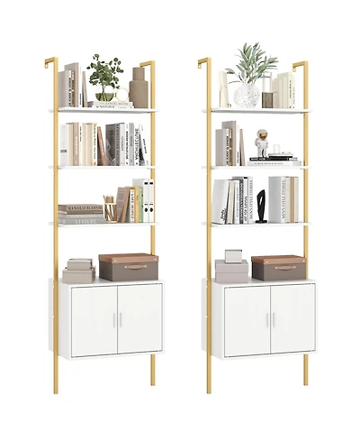 Gymax 2 Piece 72.5 Inch Tall Bookshelf 5 Tier Wall Mount Ladder Bookcase with Cabinet