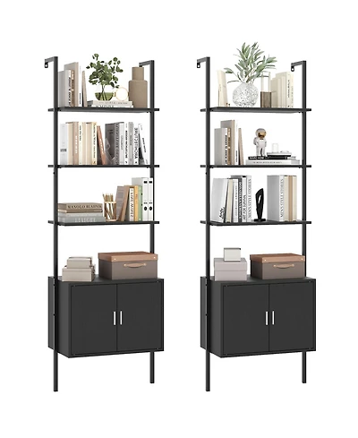 Gymax 2 Piece 72.5 Inch Tall Bookshelf 5 Tier Wall Mount Ladder Bookcase with Cabinet