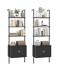 Gymax 2 Piece 72.5 Inch Tall Bookshelf 5 Tier Wall Mount Ladder Bookcase with Cabinet