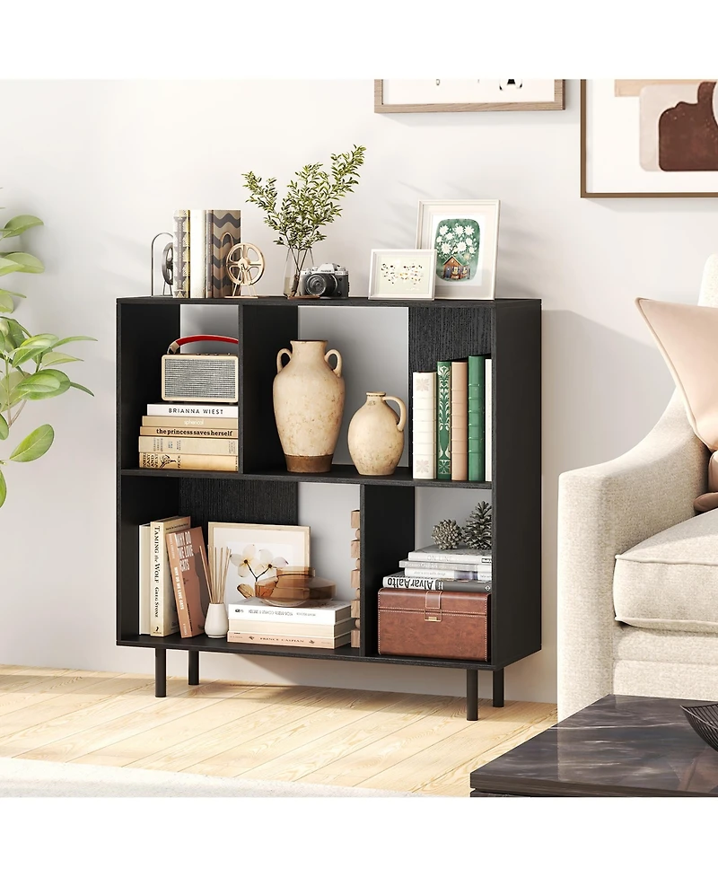 Gymax 2 Piece 4 Cubby Open Bookcase 3 Tier Freestanding Bookshelf with Detachable Metal Legs