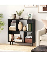 Gymax 2 Piece 4 Cubby Open Bookcase 3 Tier Freestanding Bookshelf with Detachable Metal Legs