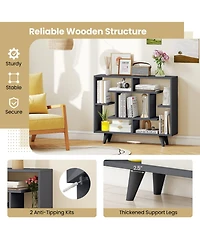 Gymax Bookshelf Geometric Bookcase with Anti Tipping Kit Storage Shelving Unit