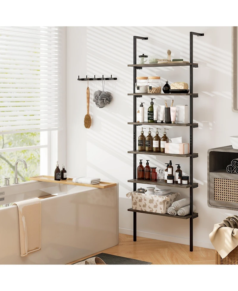 Gymax 2 Piece 6 tier Ladder Shelf 72 Inches Industrial Wall Mounted Bookshelf