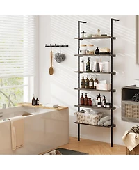 Gymax 2 Piece 6 tier Ladder Shelf 72 Inches Industrial Wall Mounted Bookshelf