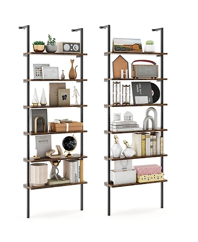 Gymax 2 Piece 6 tier Ladder Shelf 72 Inches Industrial Wall Mounted Bookshelf