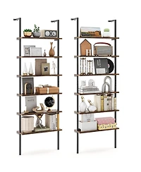 Gymax 2 Piece 6 tier Ladder Shelf 72 Inches Industrial Wall Mounted Bookshelf