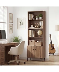 Gymax Bookshelf with Doors 5 Tier Floor Standing Bookcase 2 Anti Tipping Kits