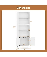 Gymax Bookshelf with Doors 5 Tier Floor Standing Bookcase 2 Anti Tipping Kits