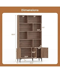 Gymax Bookshelf with Doors 5 Tier Floor Standing Bookcase with 2 Anti Tipping Kits