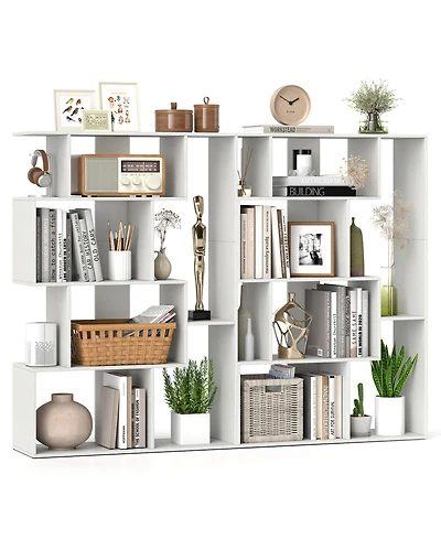 Gymax 2 Pieces 47 Inch Open-back Geometric Bookshelf Free Standing Storage Shelf Unit