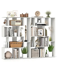 Gymax 2 Pieces 47 Inch Open-back Geometric Bookshelf Free Standing Storage Shelf Unit