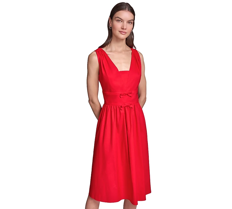 Karl Lagerfeld Paris Women's Double Bow Fit & Flare Midi Dress
