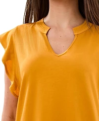 Tribal Women's Ruffle-Sleeve V-Neck Mixed Media Top