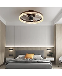 Clihome 20 inch Ceiling Fan with Led Light, Modern Flush Mount Fan Light with Crystal Ring Design