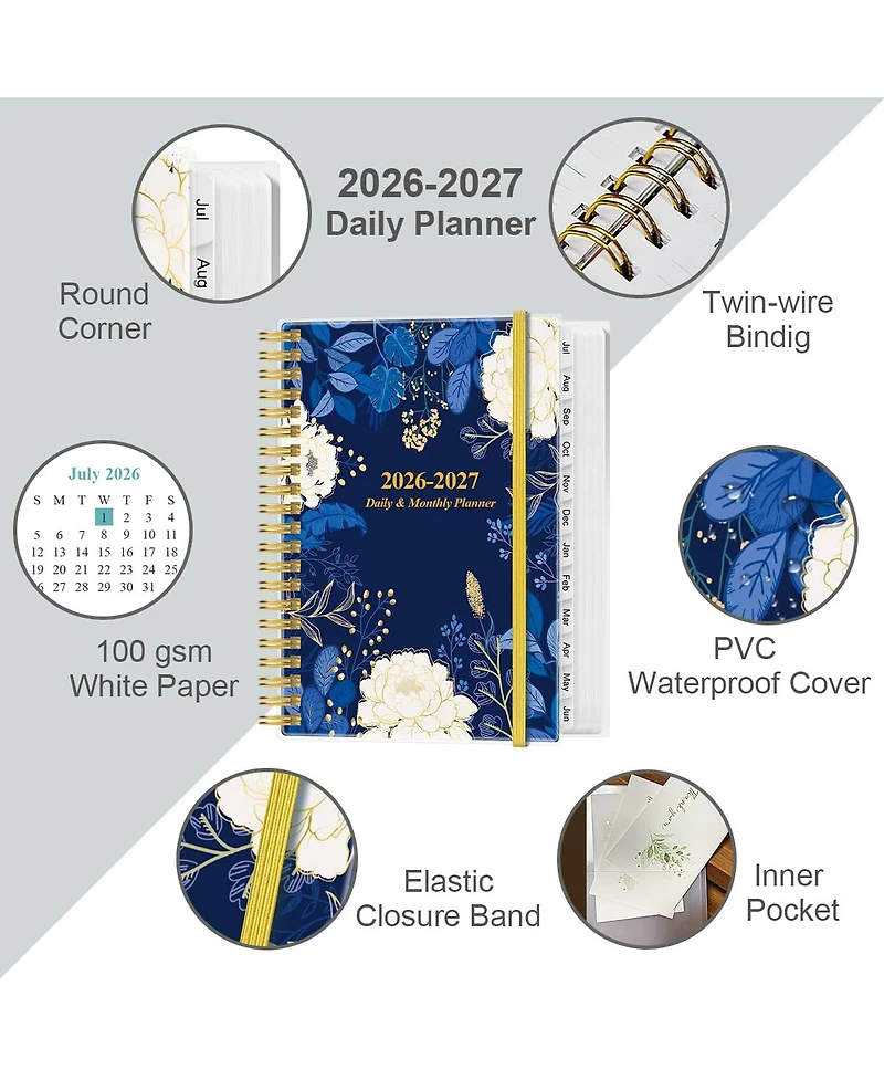 Gnuadz 2026-2027 Daily Monthly Planner 12 Tabs July-June
