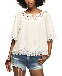 Lucky Brand Women's Notch Neck Lace Detail Top
