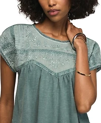 Lucky Brand Women's Embroidered Yoke Cotton Top
