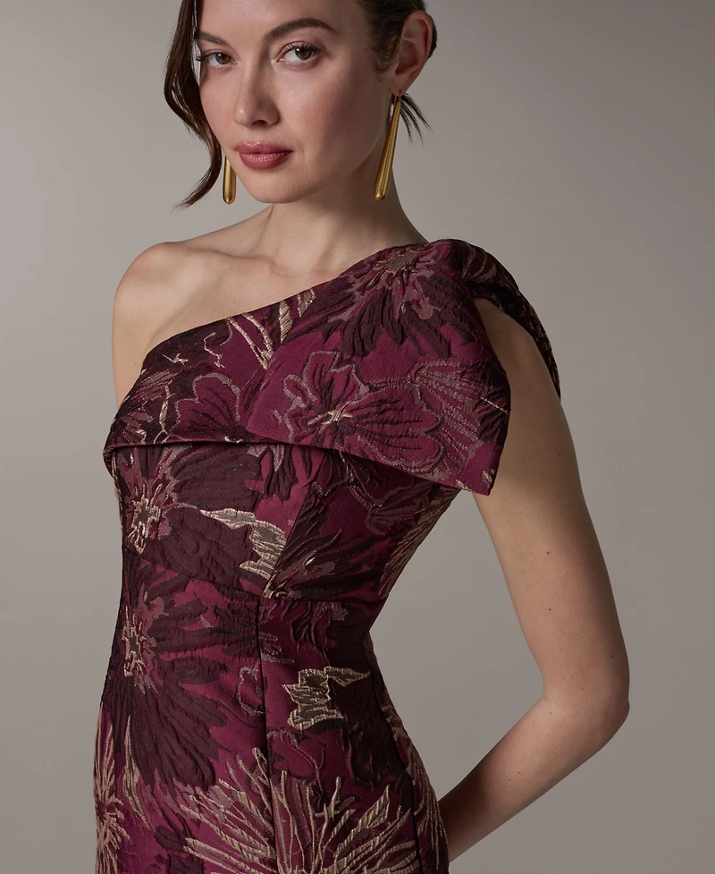 Donna Karan New York Women's Jacquard One-Shoulder Long Fit & Flare Dress