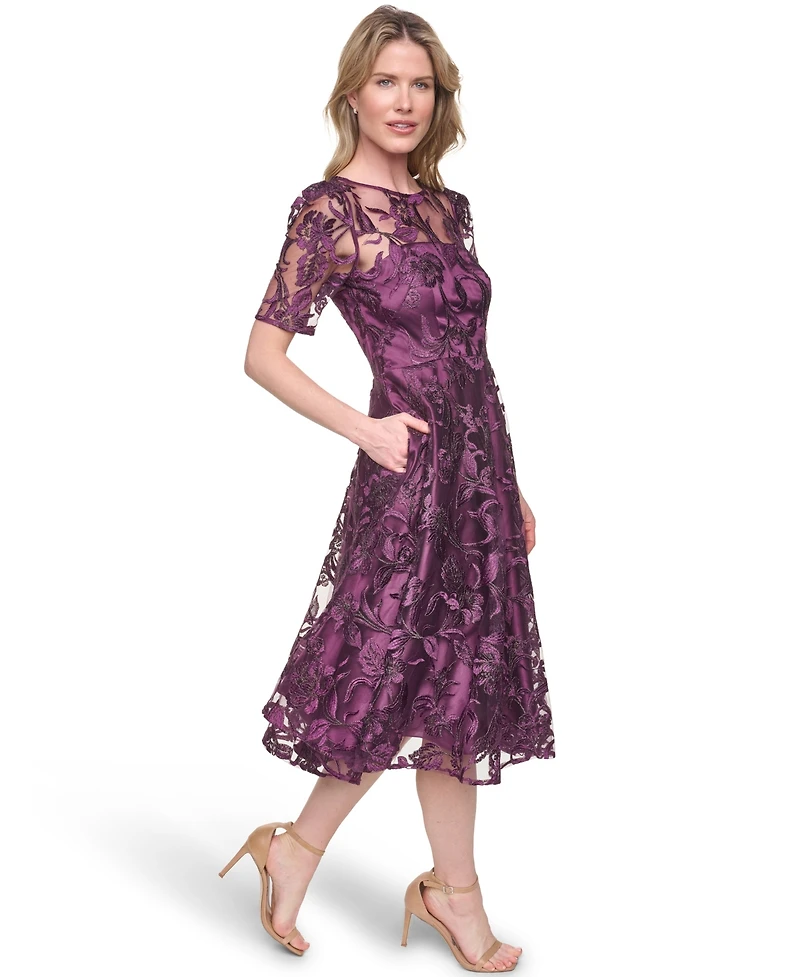 Eliza J Women's Elbow-Sleeve Illusion Yoke Dress