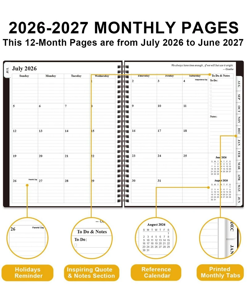 Gnuadz Academic Planner 2026-2027 Weekly Monthly July June Agenda Pocket Elastic
