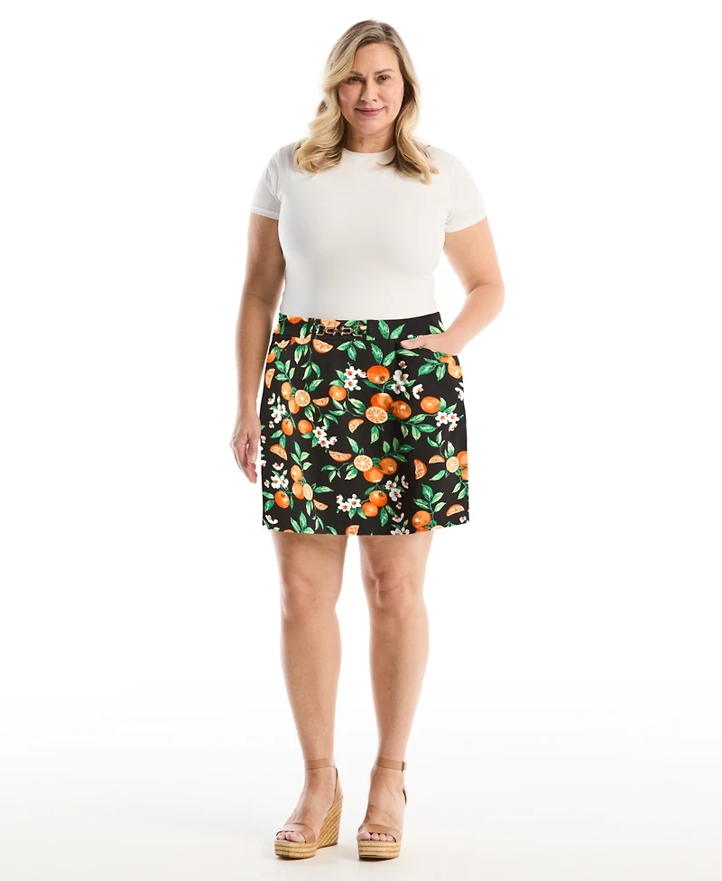 Rafaella Plus Orange Print Horse Bit Belted Skort