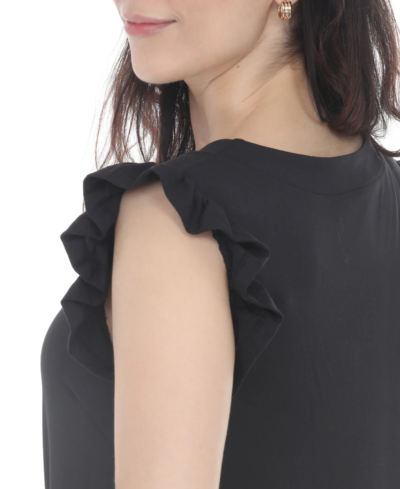 White Mark Women's Flutter-Sleeve Button-Front Tiered Maternity Dress