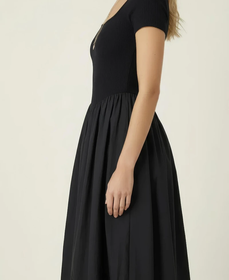 Modenaire Women's Short Sleeve Midi Bubble Hem Dress