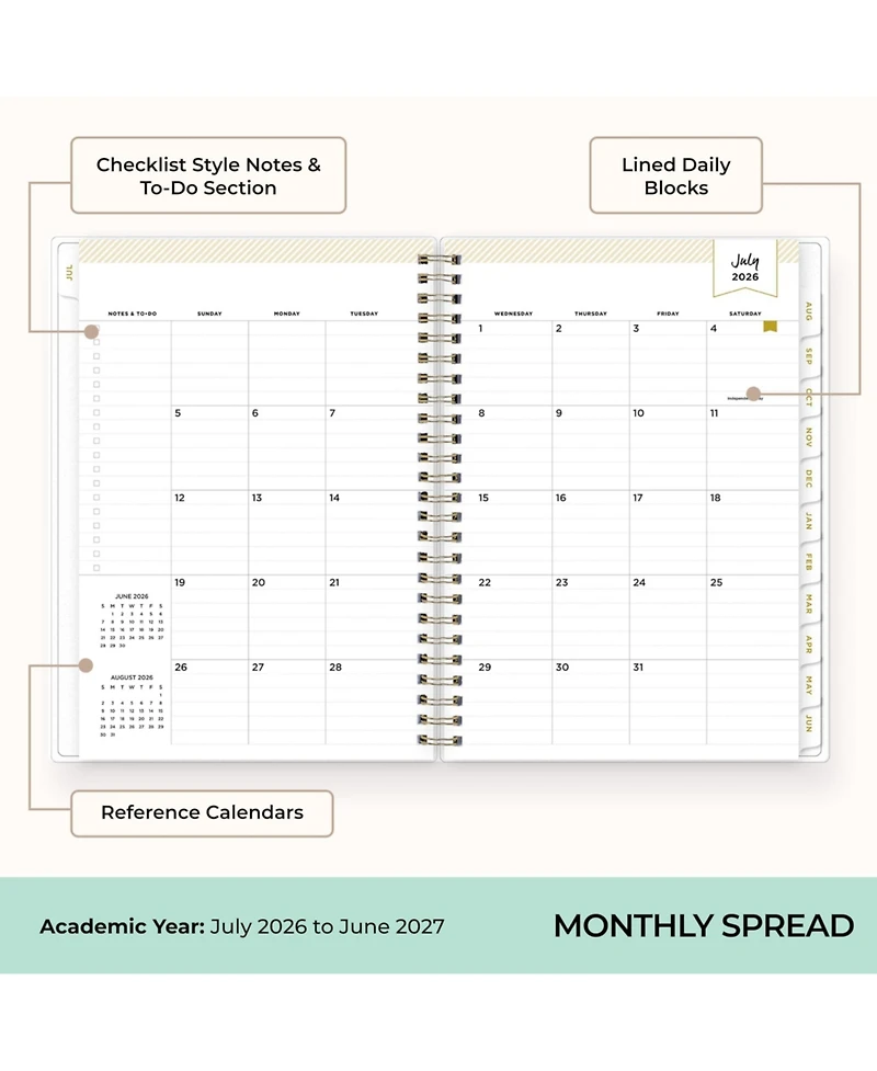 Gnuadz 2026-2027 Academic Year Planner- July to June Softcover, Dividers, Pocket, Stickers, Notes Pages