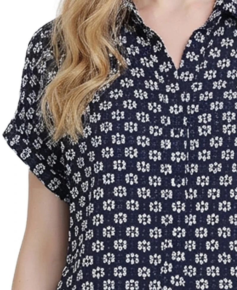 Ny Collection Petite Short-Sleeve Lace Blouse