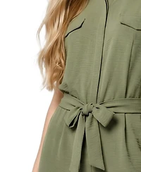 Ny Collection Petite Short Sleeve Belted Jumpsuit