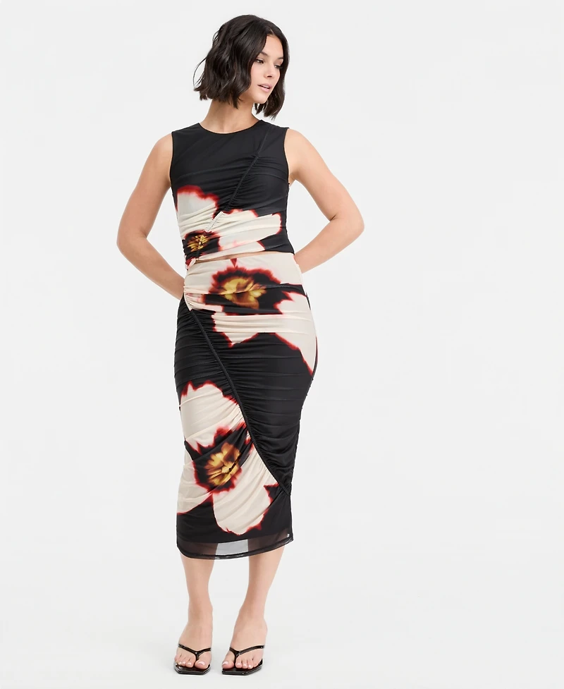 Bar Iii Women's Plaid Mesh Ruched Bodycon Midi Skirt, Macy's Exclusive