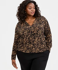 I.n.c. International Concepts Plus Animal Print V-Neck Long-Sleeve Top, Macy's Exclusive