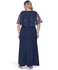 Jessica Howard Plus Capelet Boat Neck Gown
