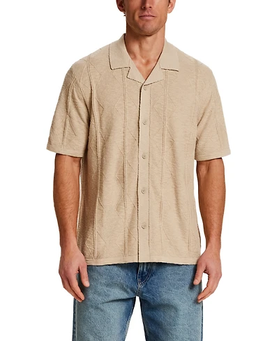 Weatherproof Vintage Men's Short-Sleeve Vertical Diamond Slub Shirt