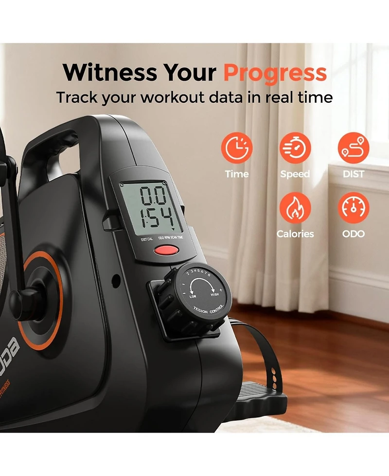 Fed Fitness Under Desk Bike, 40lb Flywheel Magnetic 2-in-1 Mini Exercise Bike, Non-Slip Desk Pedal Exerciser with Lcd Monitor