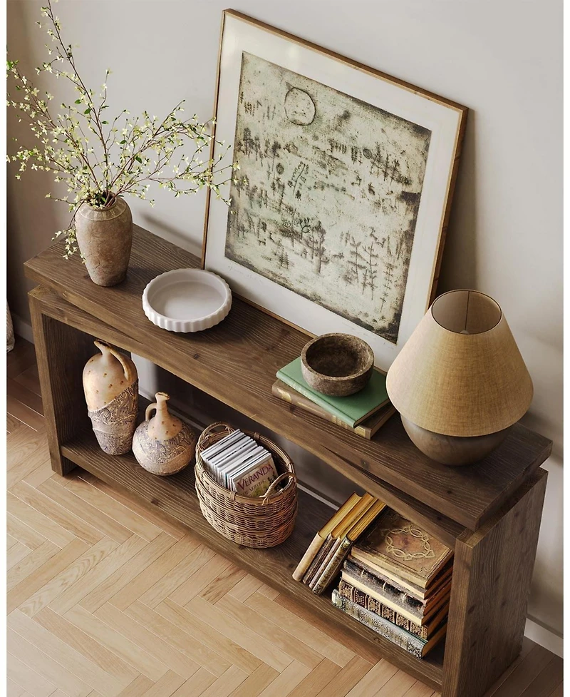 Tribesigns Solid Wood Sofa Table, 63" Console Table, Wood Entryway Table with Lower Storage Shelf, Modern Farmhouse Long Behind Couch Table