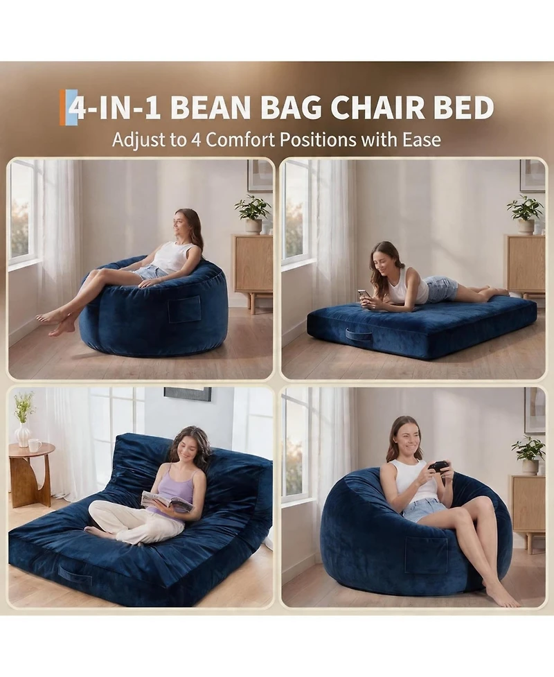 gaomon 4 in 1 Adult Bean Bag Chair, 4ft - Memory Foam Filler and Removable Cover
