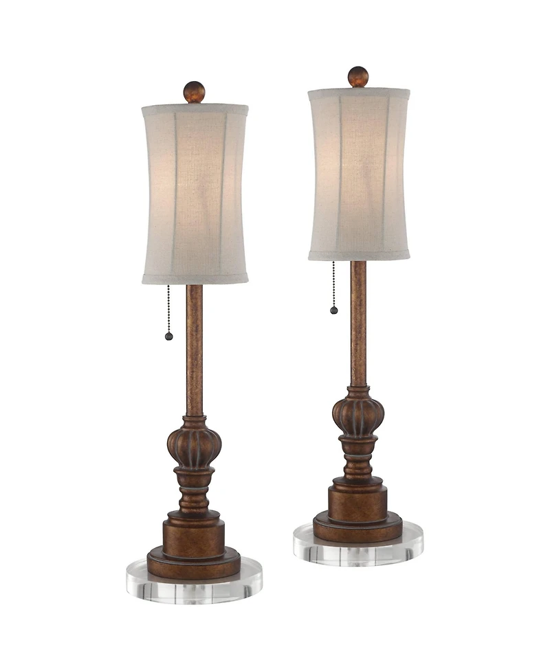 Regency Hill Traditional Buffet Table Lamps 28" Tall Set of 2 with Round Risers Brown Fabric Drum Shade Bedroom Living Room