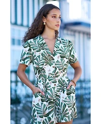 Yumi Women's Viscose Leaf Print Retro Playsuit
